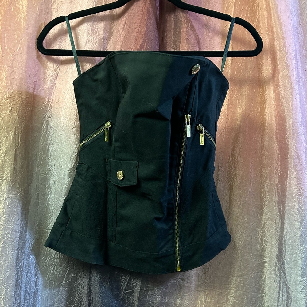 Fracomina‎ adjustable Lace up corset sexy top gold hardware   M